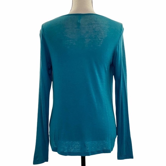GILLIO Teal Blue Drapey Surplice Faux-Wrap Long Sleeve Blouse Small - Picture 2 of 12